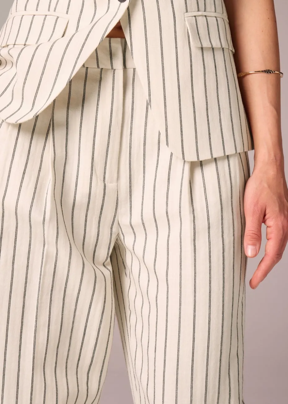 Et Vous Ivory Striped Linen Blend Wide Leg Trousers