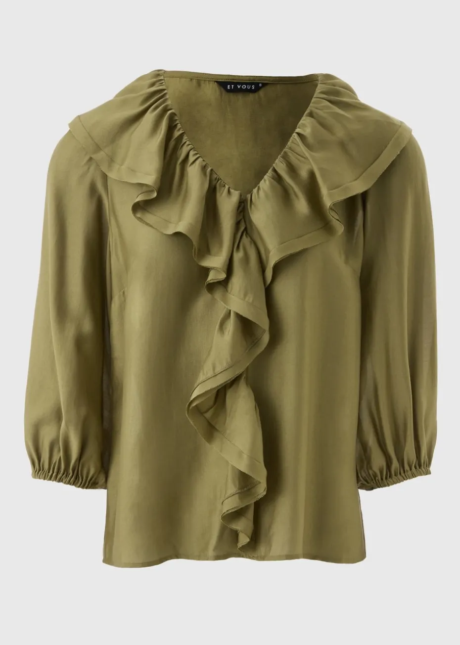 Et Vous Khaki Frill Blouse