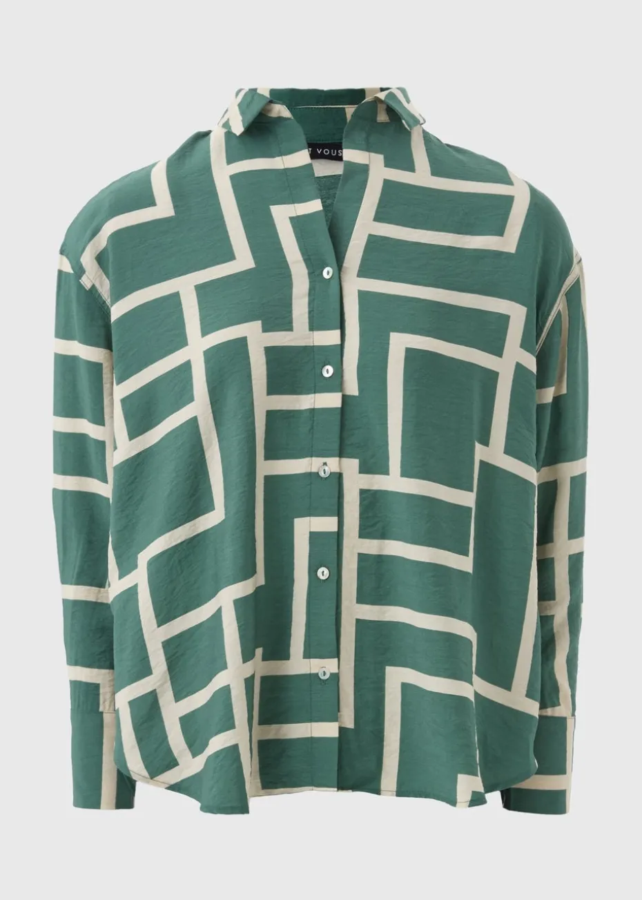 Et Vous Khaki Geometric Print Co Ord Shirt