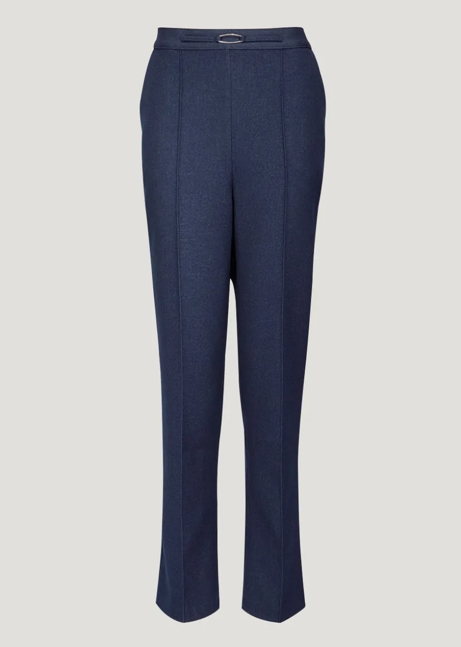 Et Vous Navy Pleat Front Straight Leg Trousers