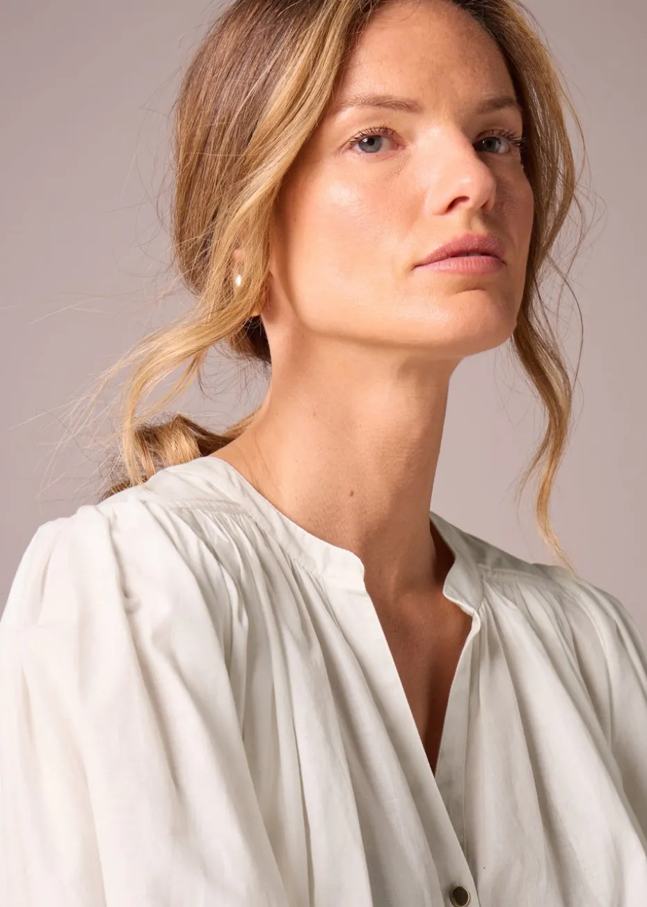 Et Vous White Cotton Blouson Sleeve Blouse