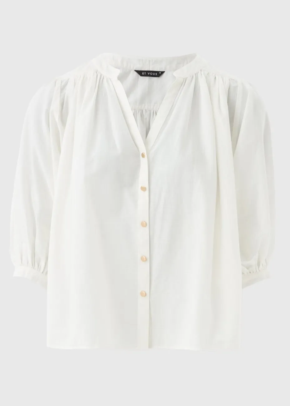 Et Vous White Cotton Blouson Sleeve Blouse