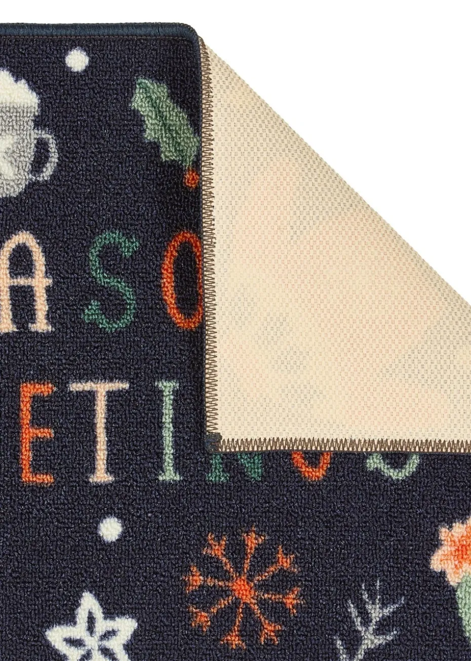 FloorMatters Printed Loop Seasons Greetings Washable Runner and Mat