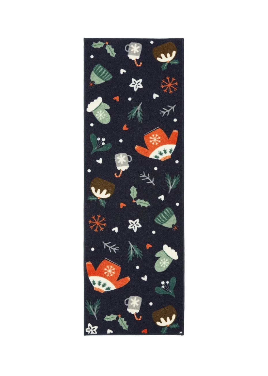FloorMatters Printed Loop Seasons Greetings Washable Runner and Mat