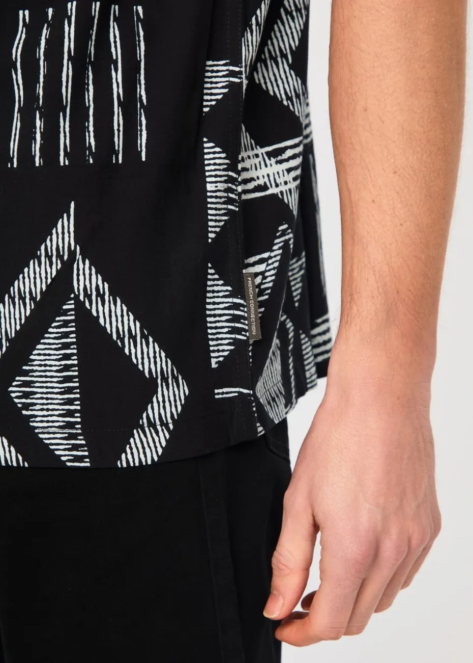 French Connection Black Tribal Print Short Sleeve Shirt