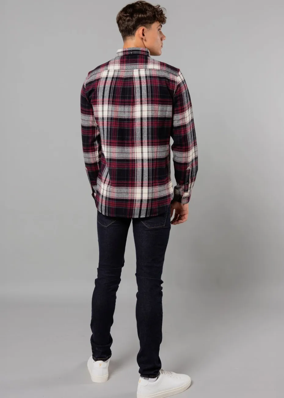 French Connection Burgundy Cotton Check Flannel Long Sleeve Shirt