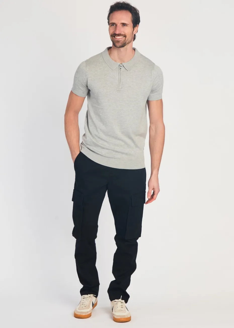 French Connection Light Grey 1/2 Zip Short Sleeve Polo Shirt