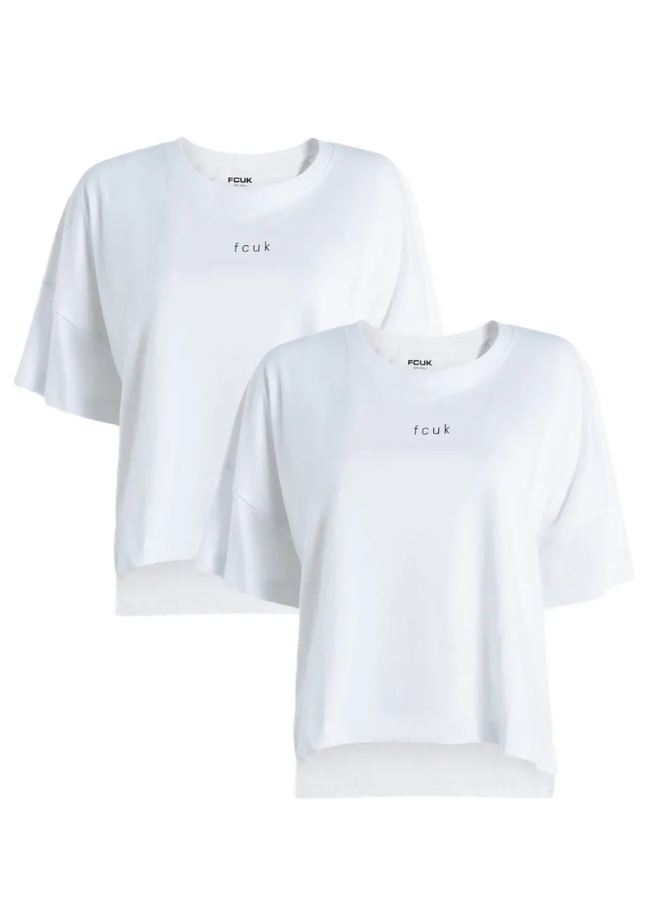 French Connection White 2-Pack Cotton Printed Short Sleeve T-Shirts
