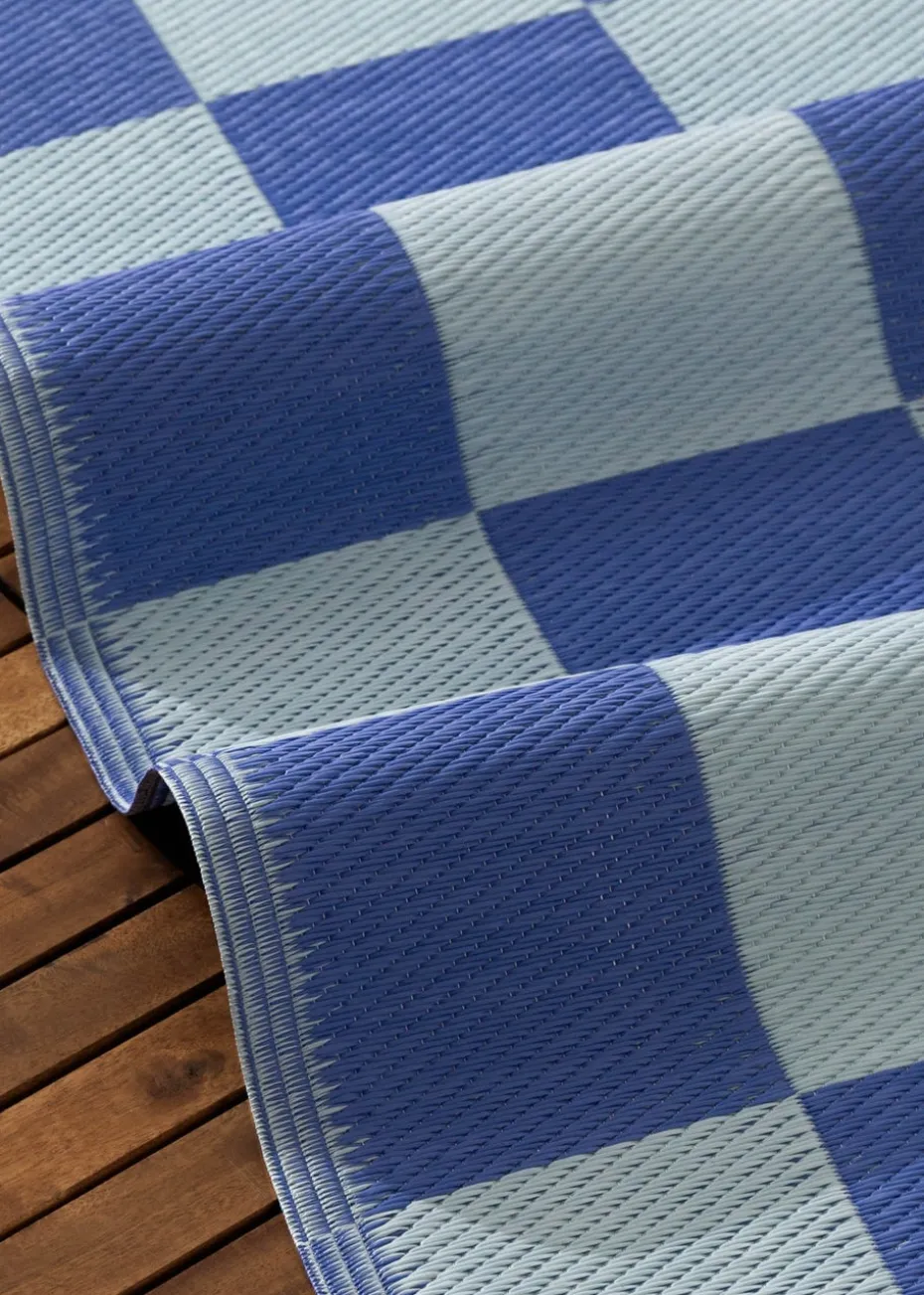 furn. Blue Checkerboard Recycled Outdoor Rug