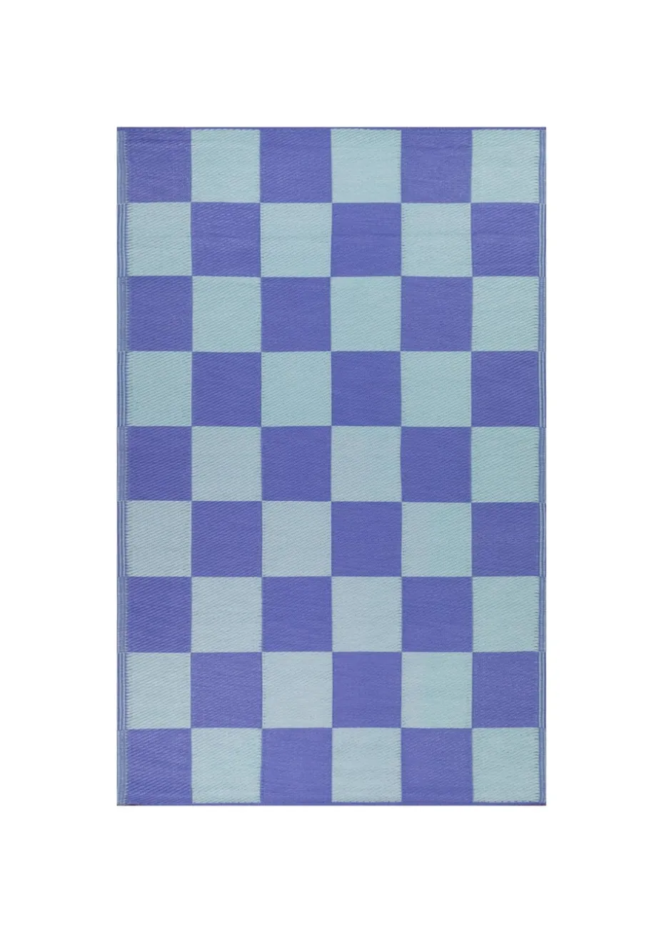 furn. Blue Checkerboard Recycled Outdoor Rug