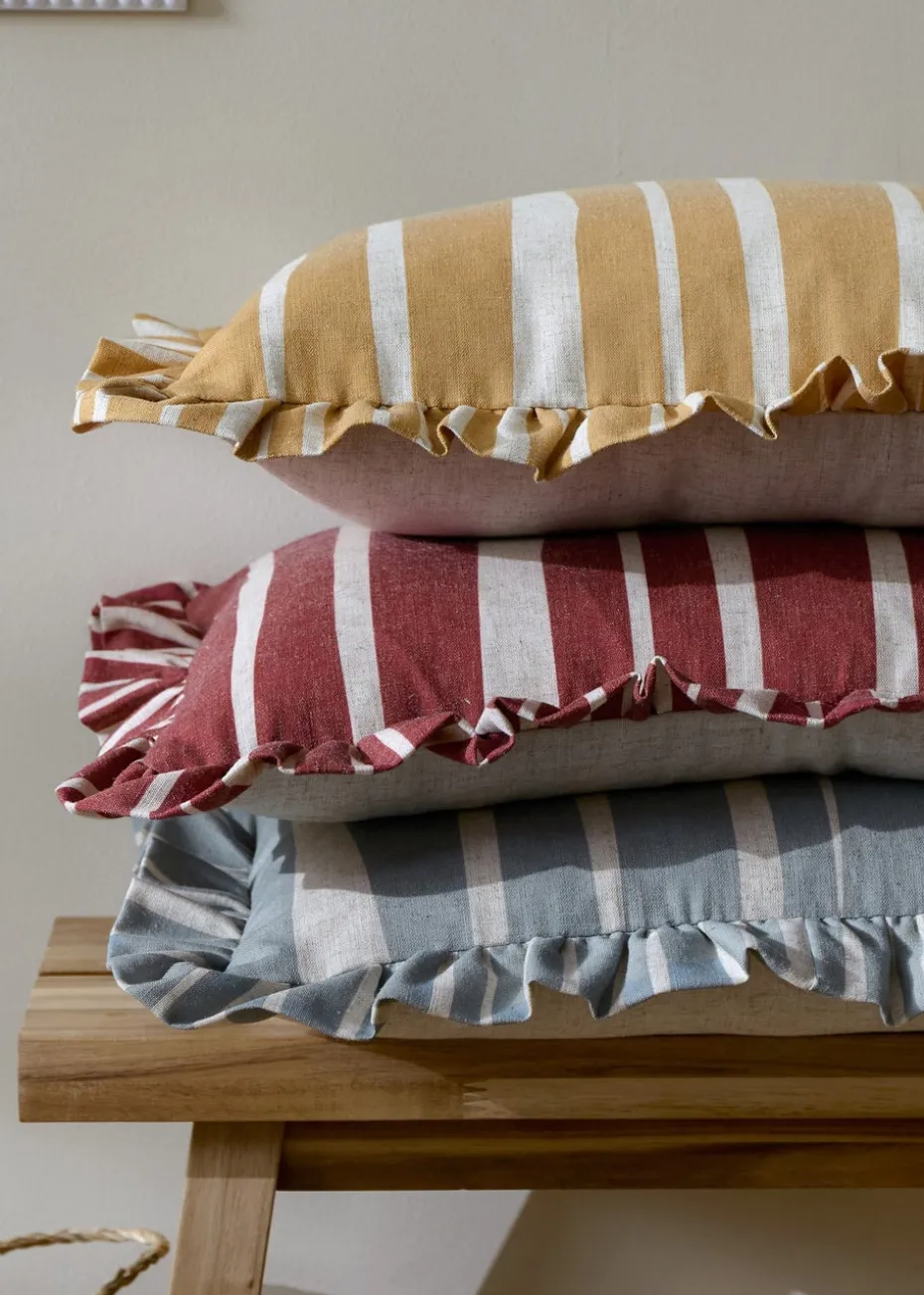 Furn Carmon Stripe Ruffle Ochre Cushion (40 x 60 x 8 cm)