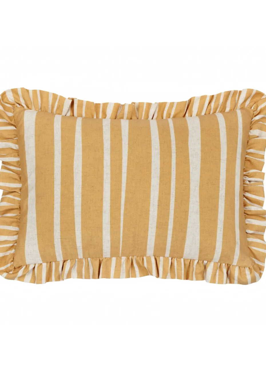 Furn Carmon Stripe Ruffle Ochre Cushion (40 x 60 x 8 cm)