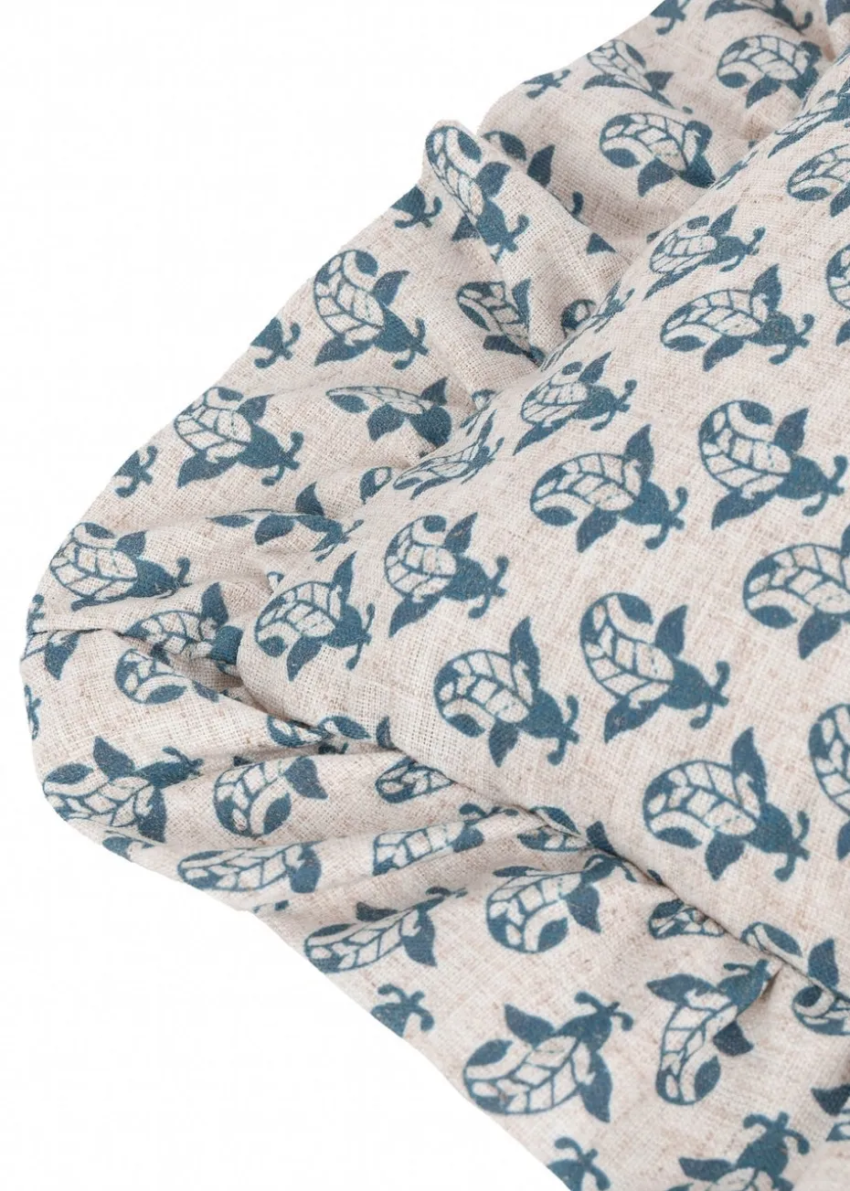 Furn Lulah Block Printed Ruffle Blue Cushion (45 x 45 x 8 cm)