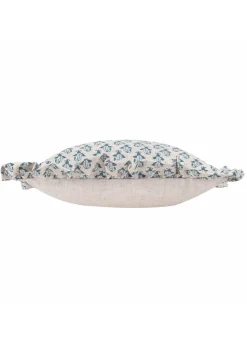 Furn Lulah Block Printed Ruffle Blue Cushion (45 x 45 x 8 cm)