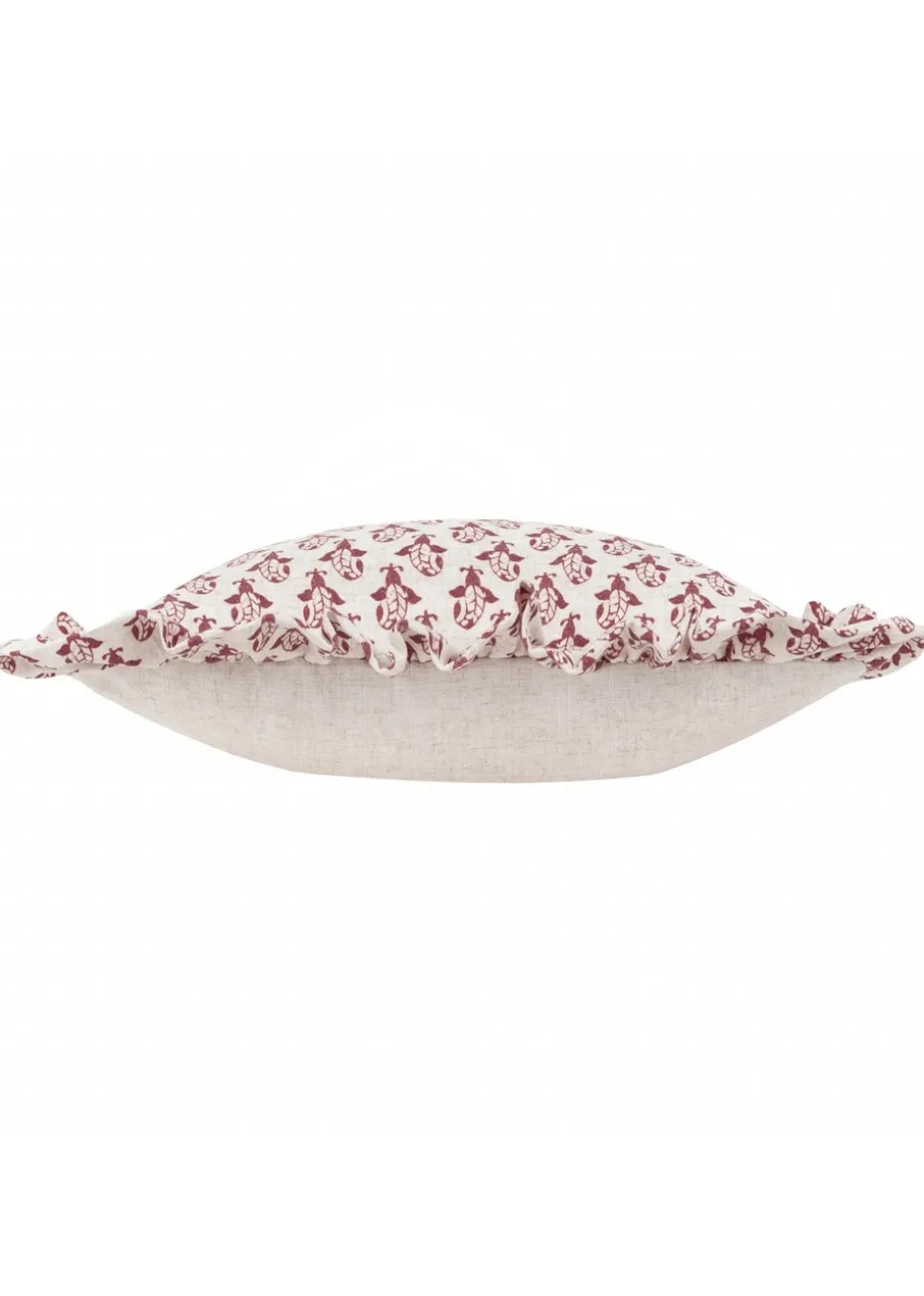 Furn Lulah Block Printed Ruffle Red Cushion (45 x 45 x 8 cm)