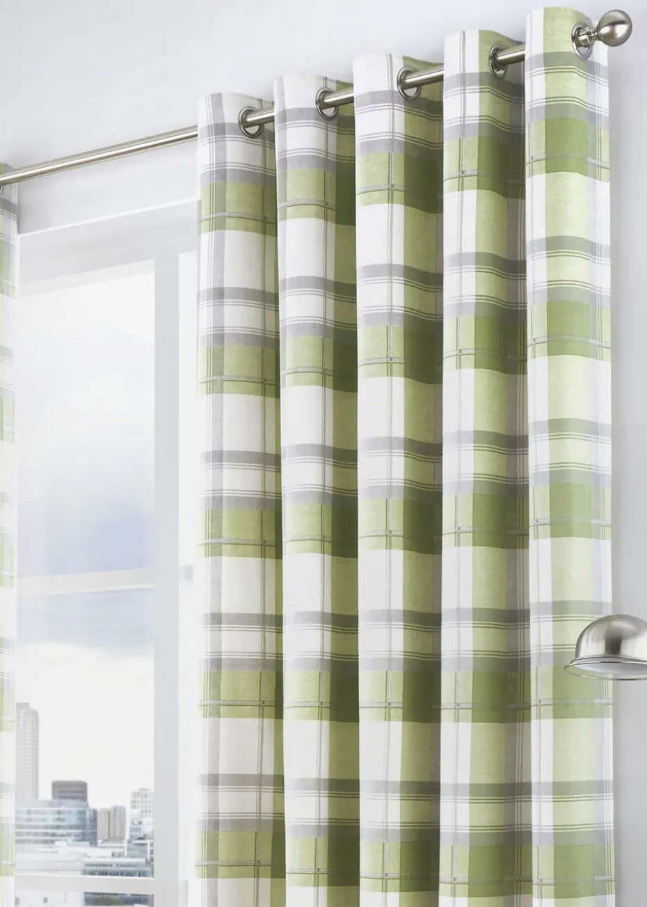 Fusion Balmoral Check Green Eyelet Curtains