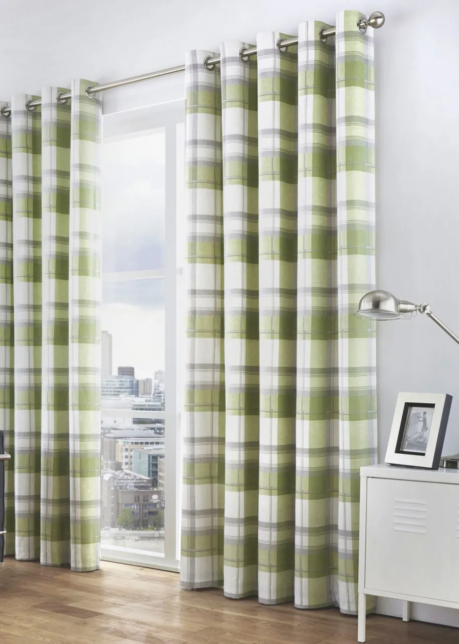 Fusion Balmoral Check Green Eyelet Curtains