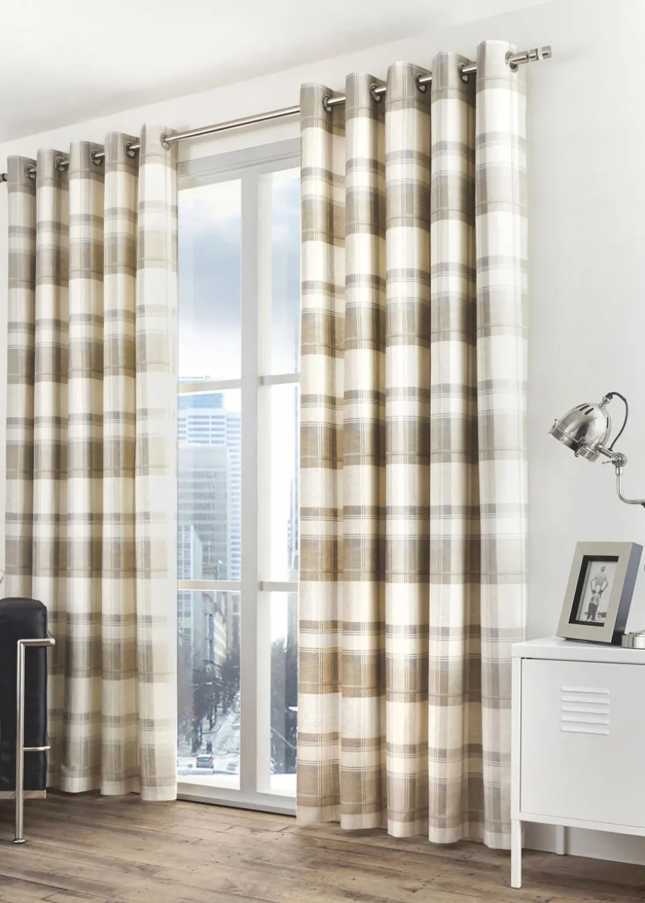 Fusion Balmoral Check Natural Eyelet Curtains