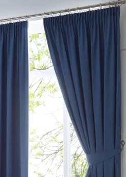 Fusion Dijon Blackout Navy Pencil Pleat Curtains