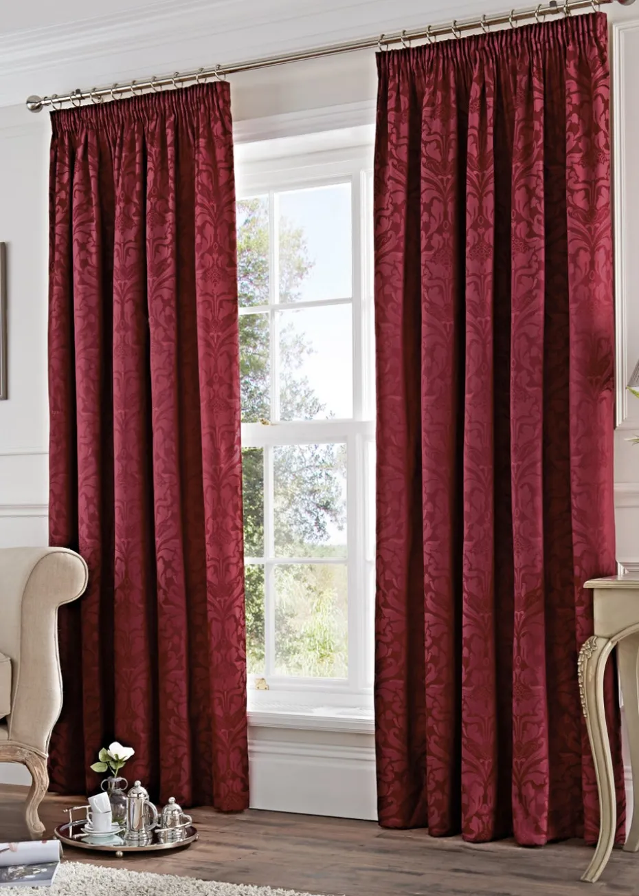 Fusion Eastbourne Jacquard Burgundy Pencil Pleat Curtains