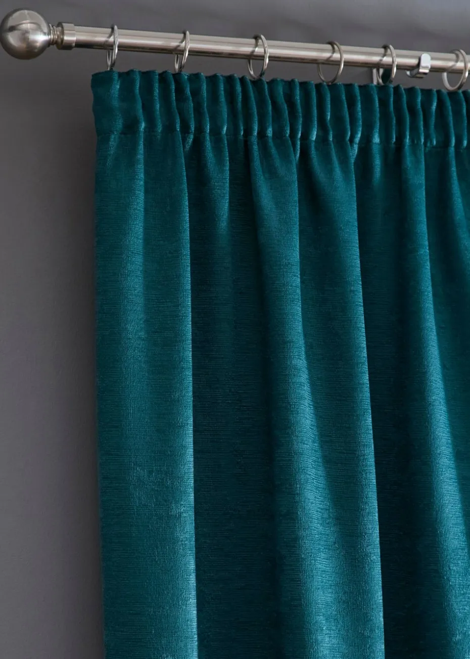 Fusion Galaxy Dim out Woven Green Pencil Pleat Curtains