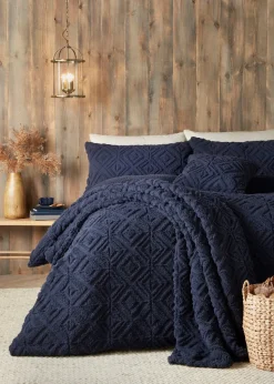 Fusion Snug Romo Navy Pinsonic Fleece Duvet Cover Set