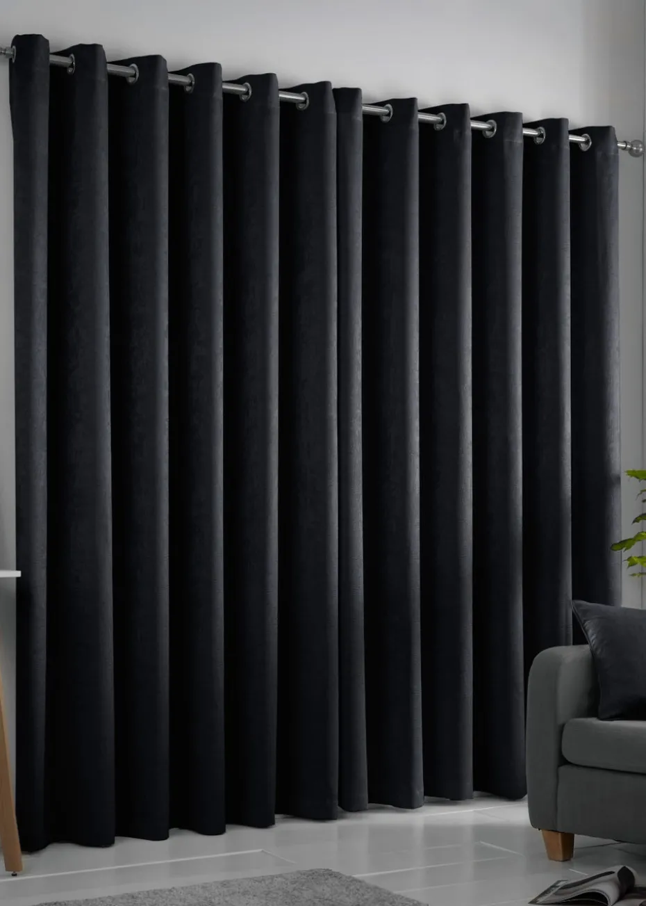 Fusion Strata Dimout Black Eyelet Curtains