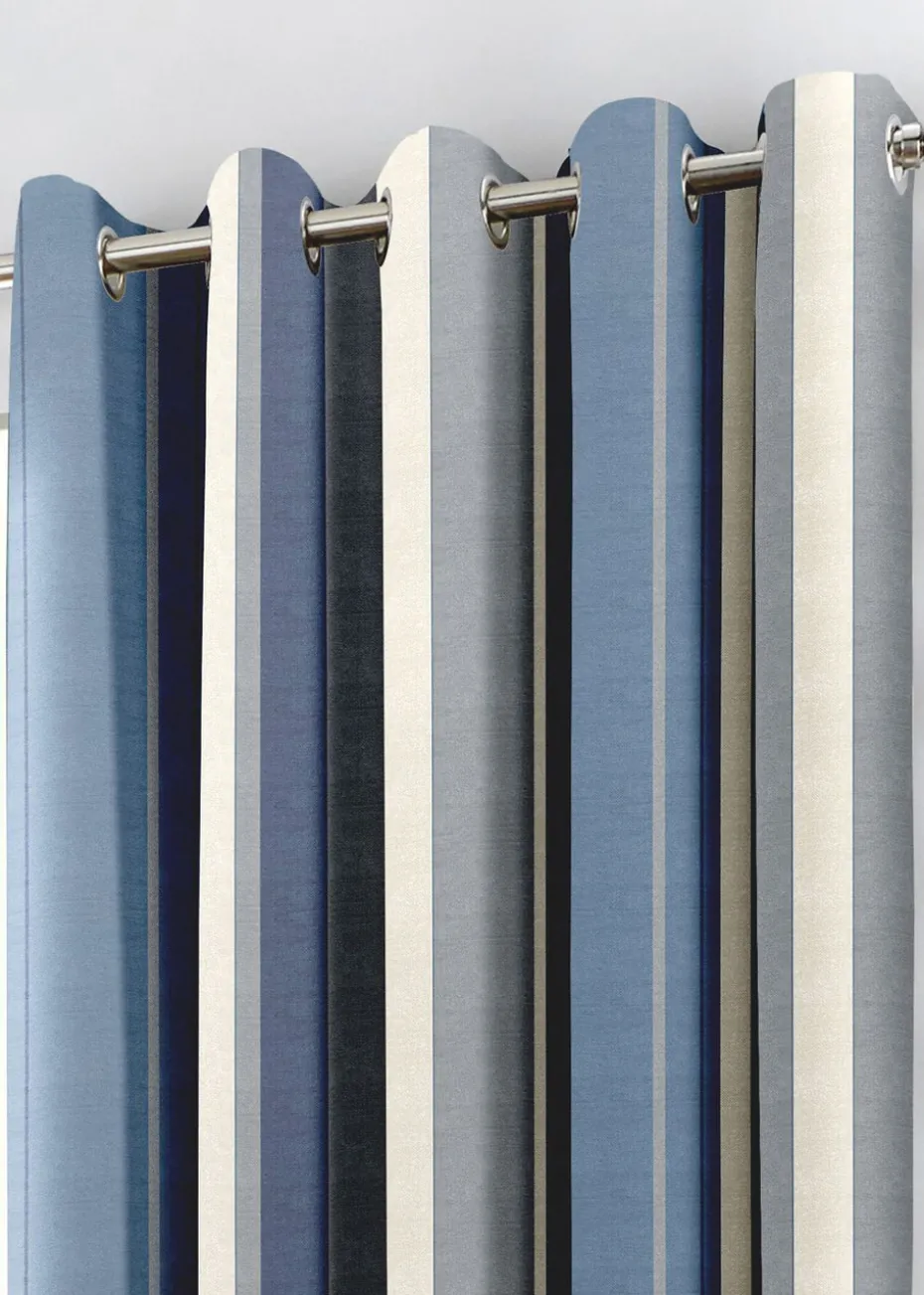 Fusion Whitworth Stripe Blue Eyelet Curtains