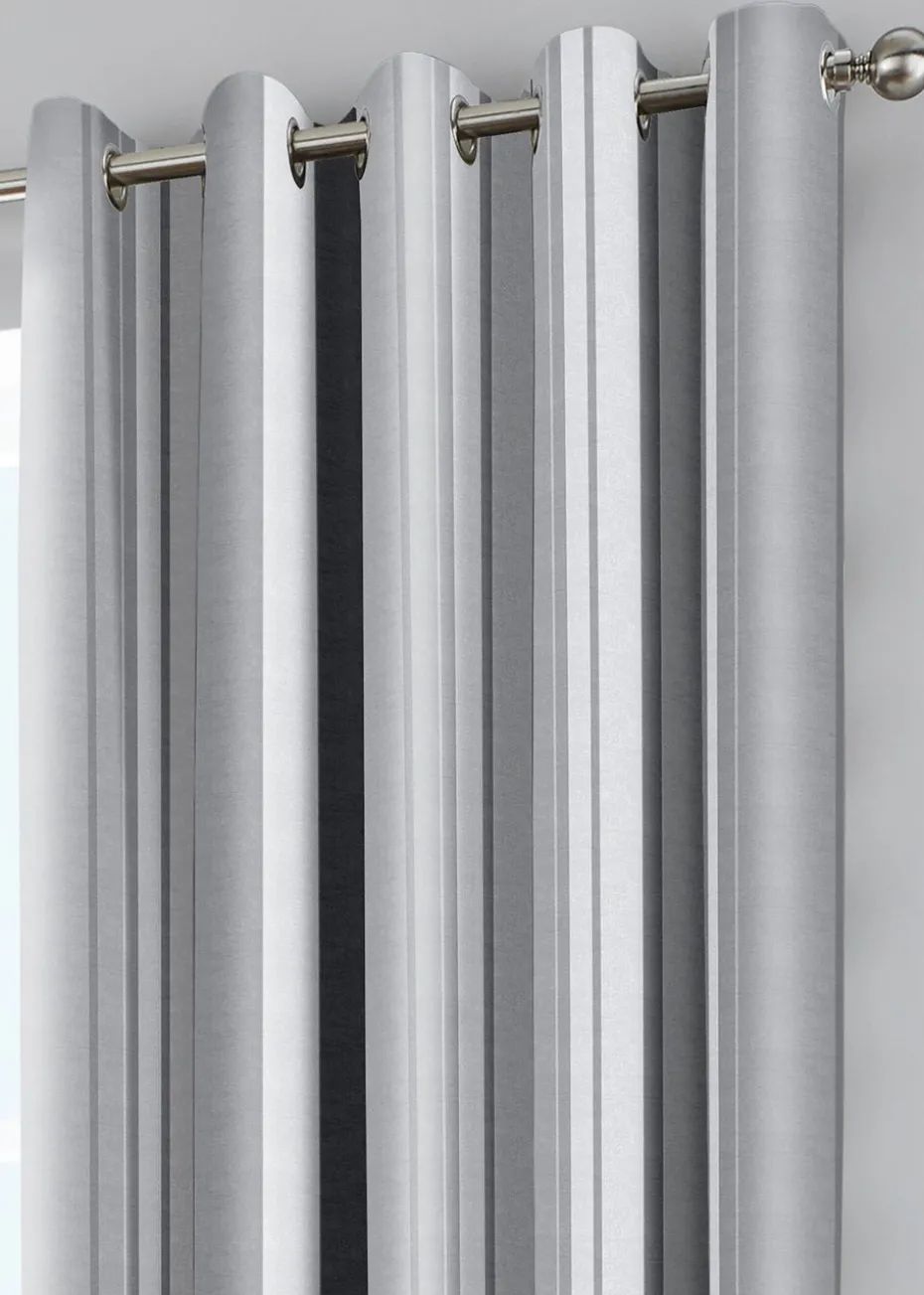 Fusion Whitworth Stripe Grey Eyelet Curtains