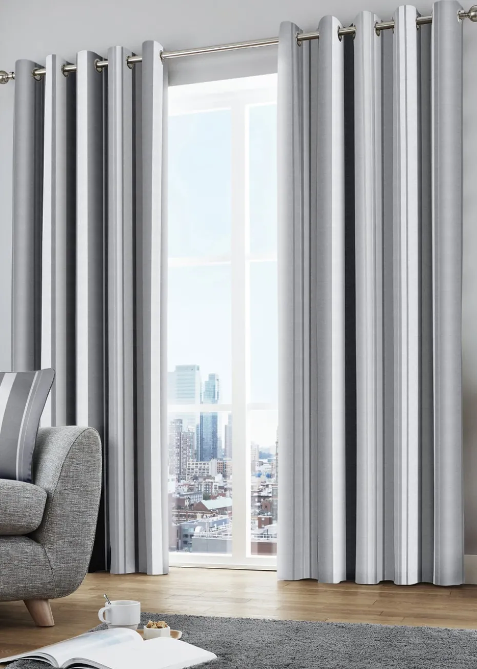 Fusion Whitworth Stripe Grey Eyelet Curtains