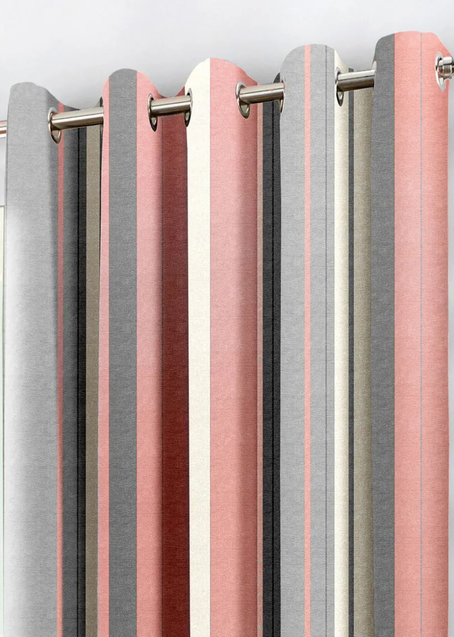 Fusion Whitworth Stripe Pink Eyelet Curtains