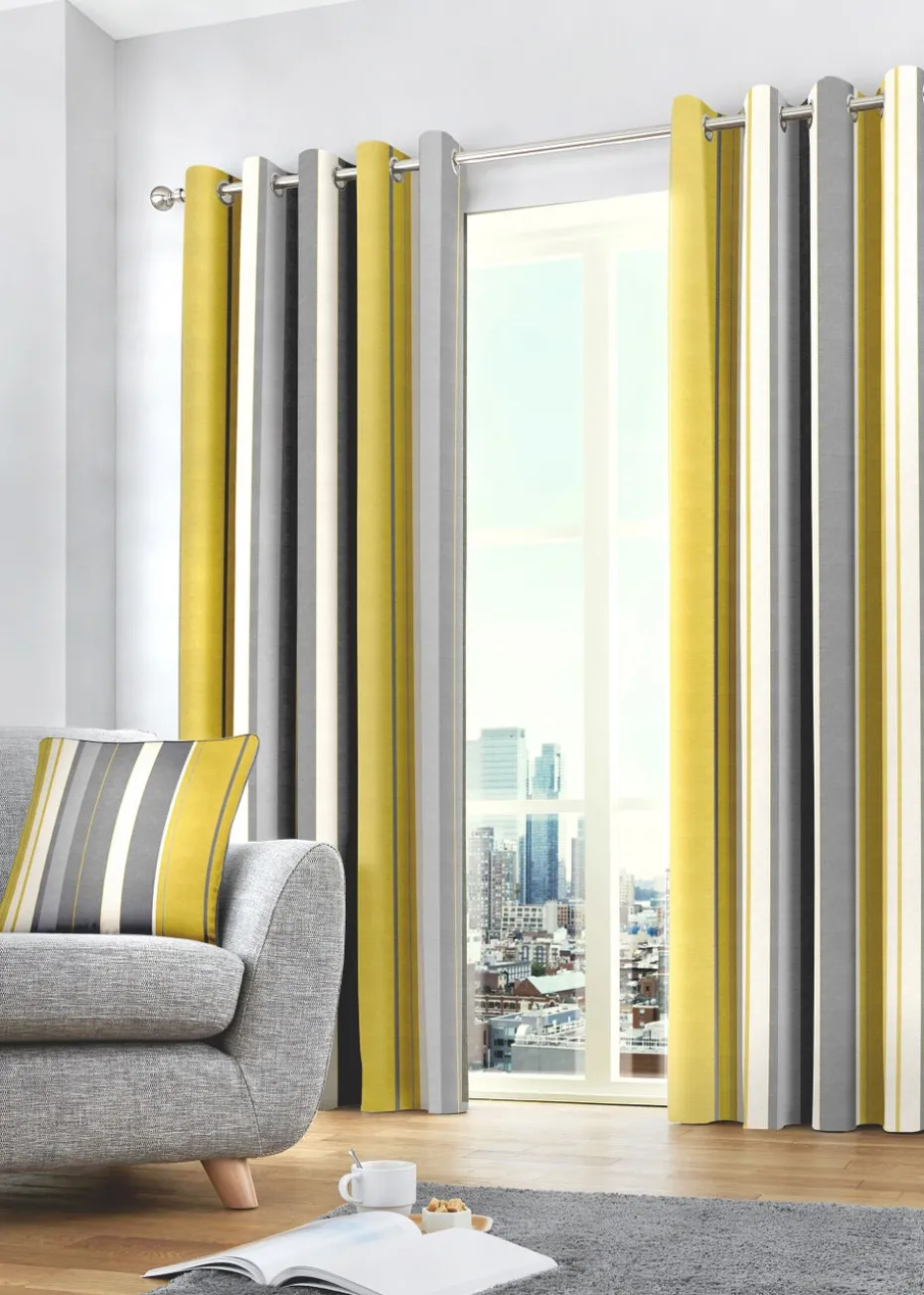 Fusion Whitworth Stripe Yellow Eyelet Curtains