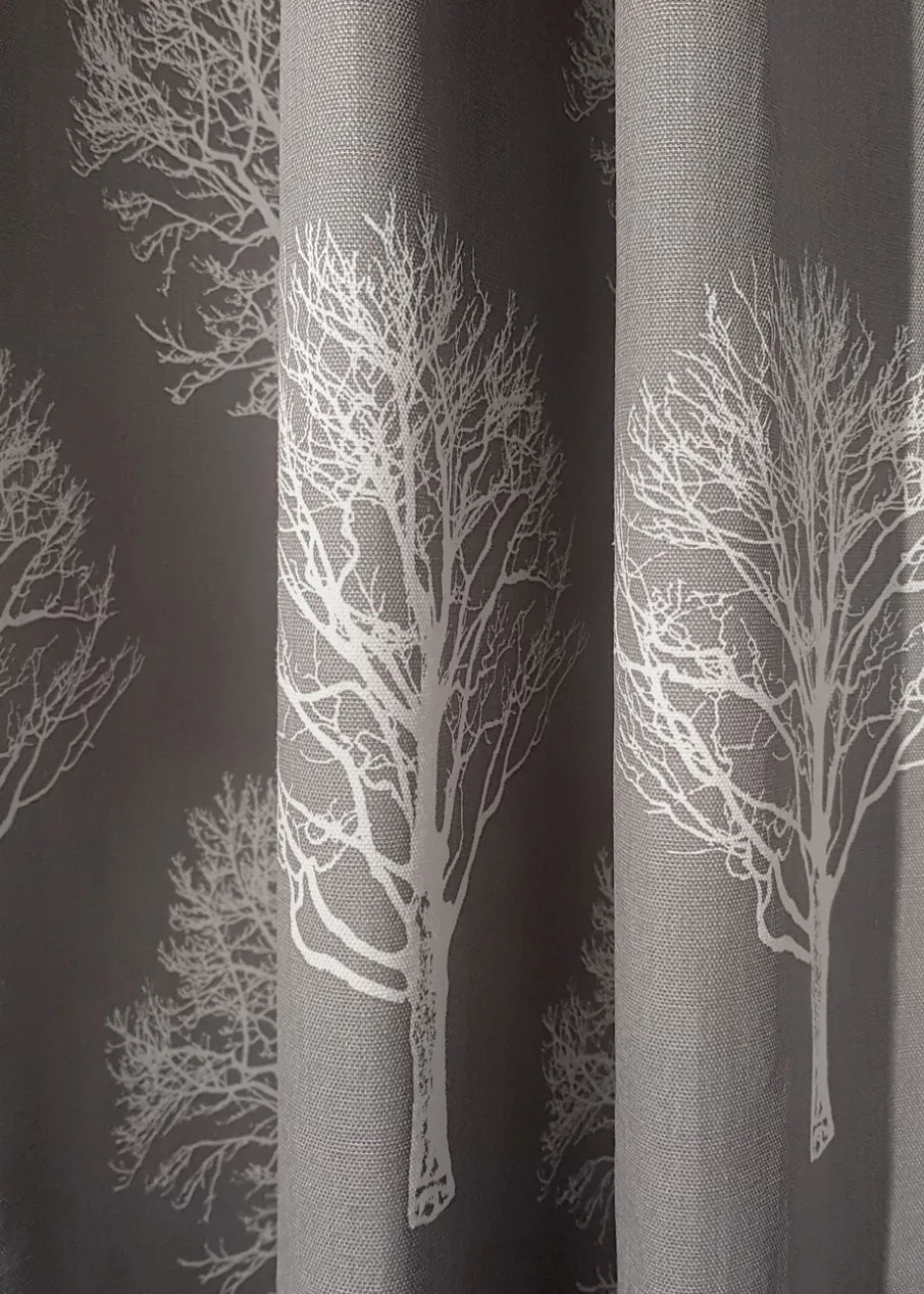 Fusion Woodland Trees Grey Eyelet Curtains