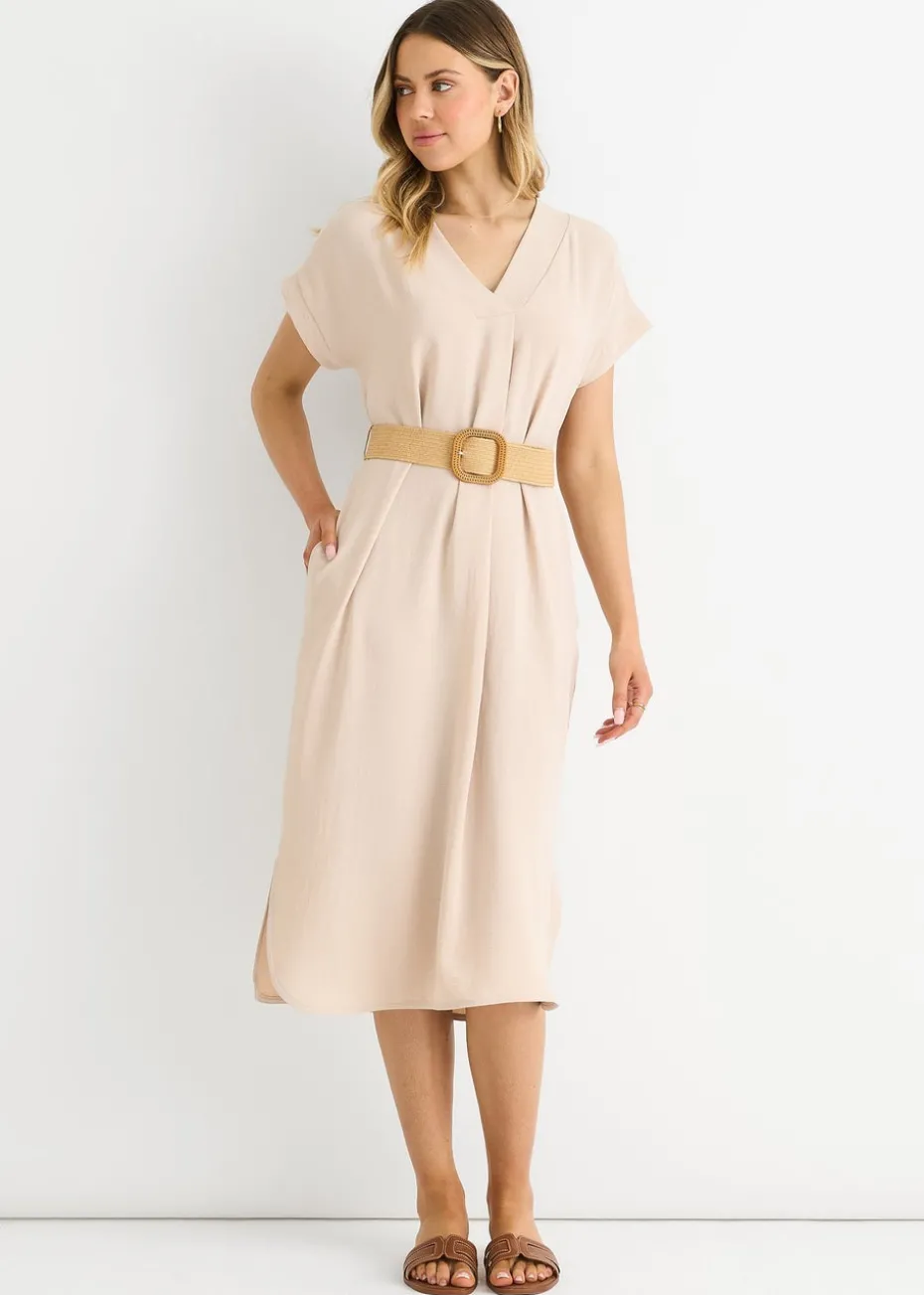 Gini London Beige Air Flow Belted Oversized Dress