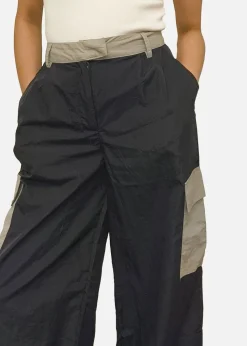 Gini London Black Contrast Detail Cargo Trousers