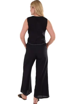 Gini London Black Cotton Contrast Stitch Detail Waist Coat