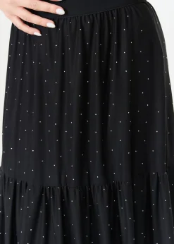 Gini London Black Diamante Mesh Maxi Skirt
