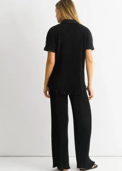 Gini London Black Plisse Short Sleeve Oversized Shirt