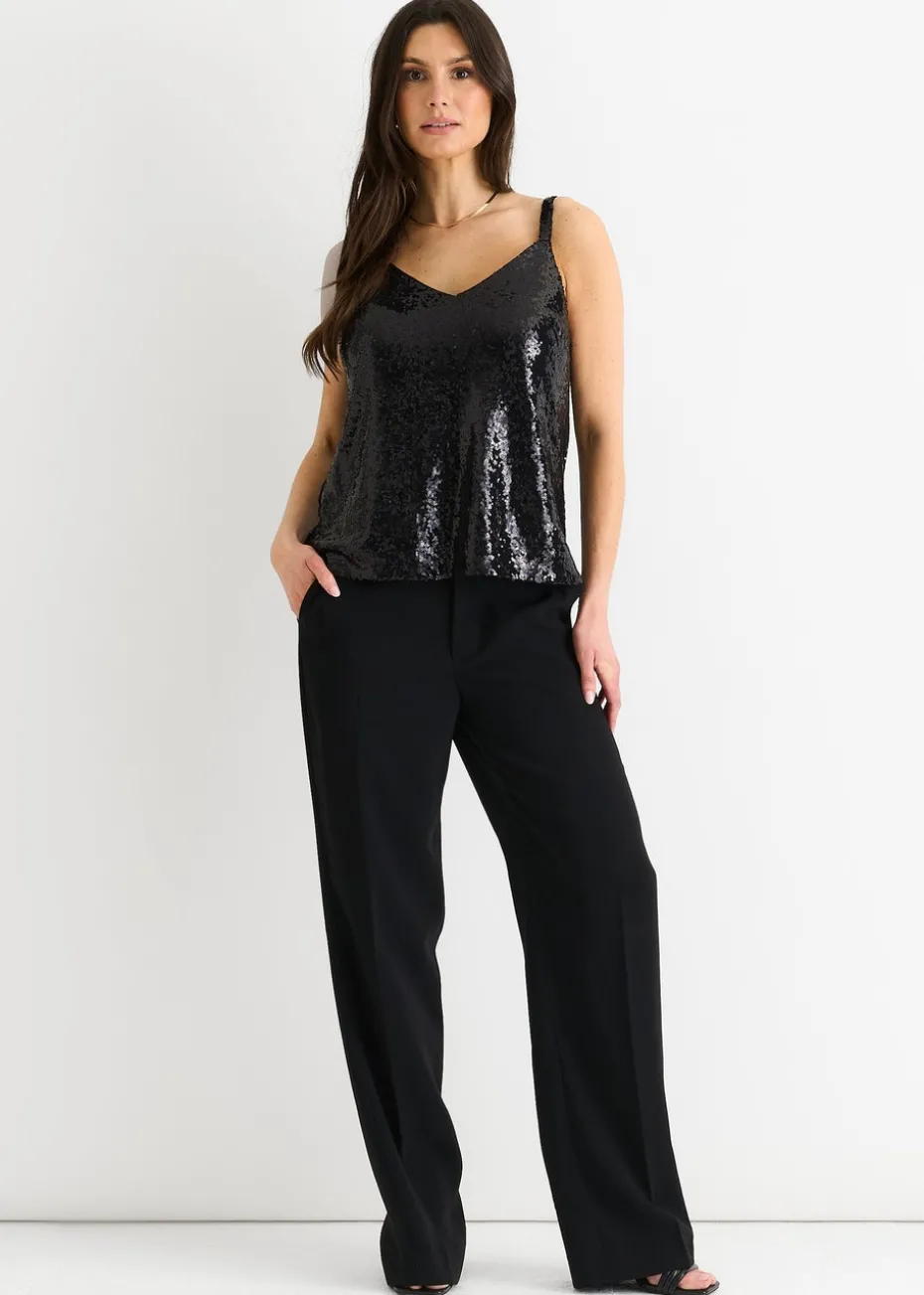Gini London Black Sequin V Neck Cami Top
