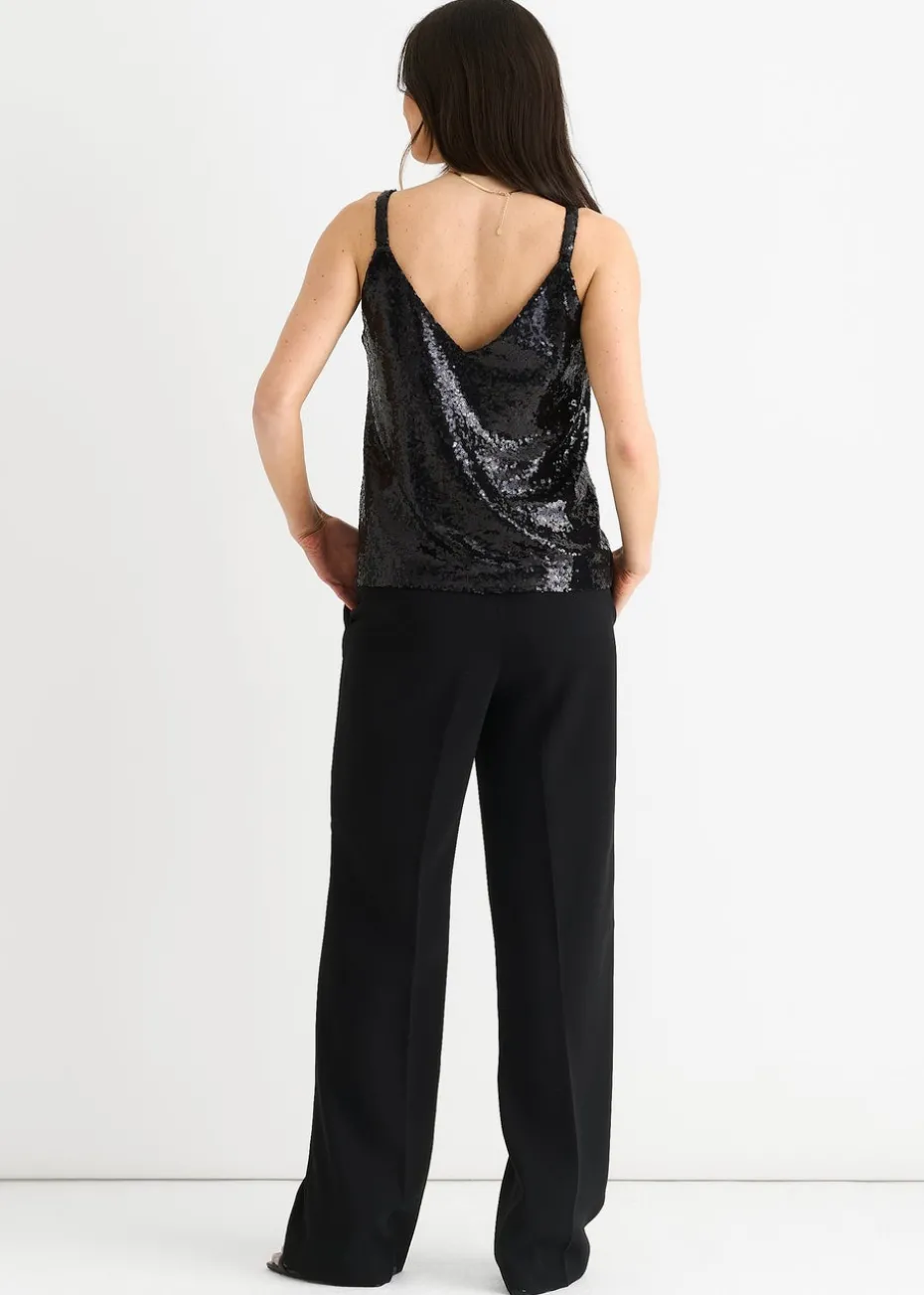 Gini London Black Sequin V Neck Cami Top