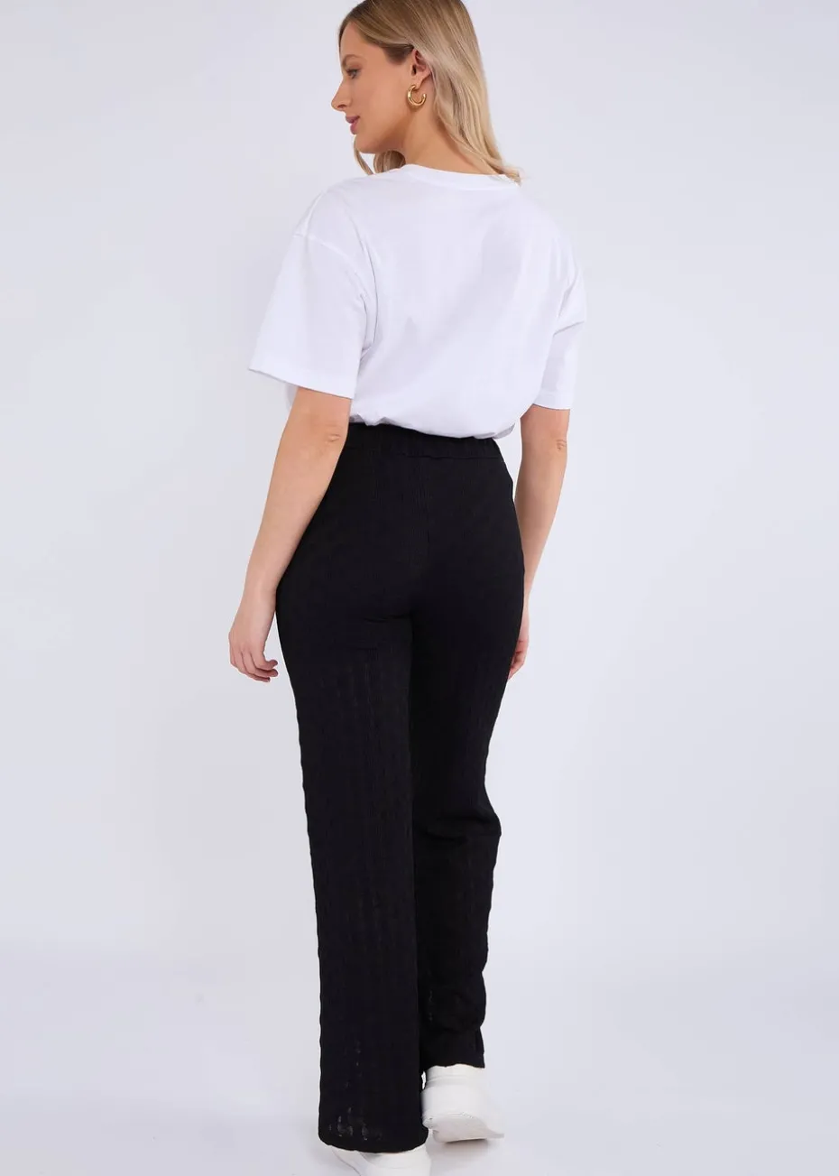 Gini London Black Textured Elasticated Waist Flared Trousers