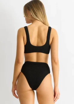 Gini London Black Textured Ring Detail Bikini Top