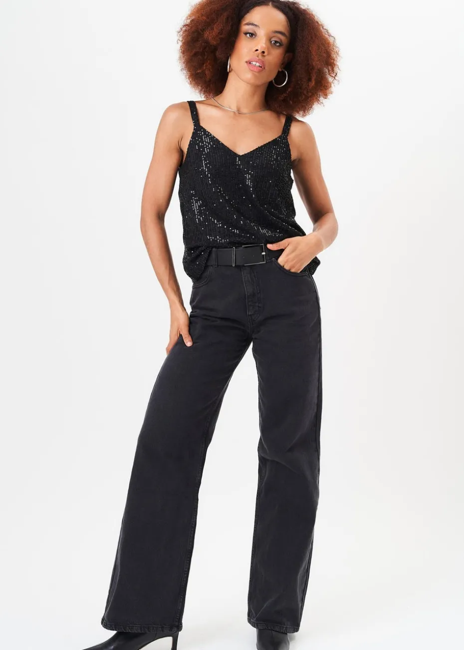 Gini London Black V-Neck Sequin Cami Top