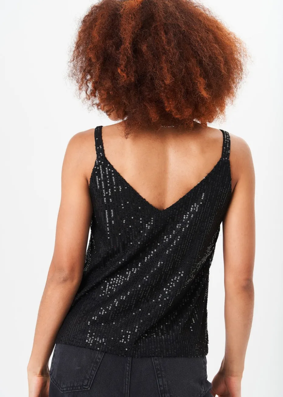 Gini London Black V-Neck Sequin Cami Top