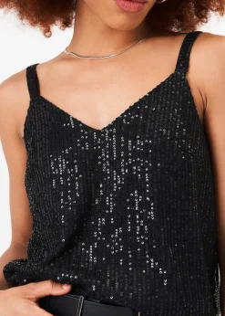 Gini London Black V-Neck Sequin Cami Top
