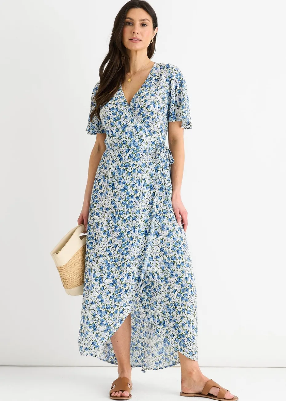 Gini London Blue Floral Wrap Midi Dress
