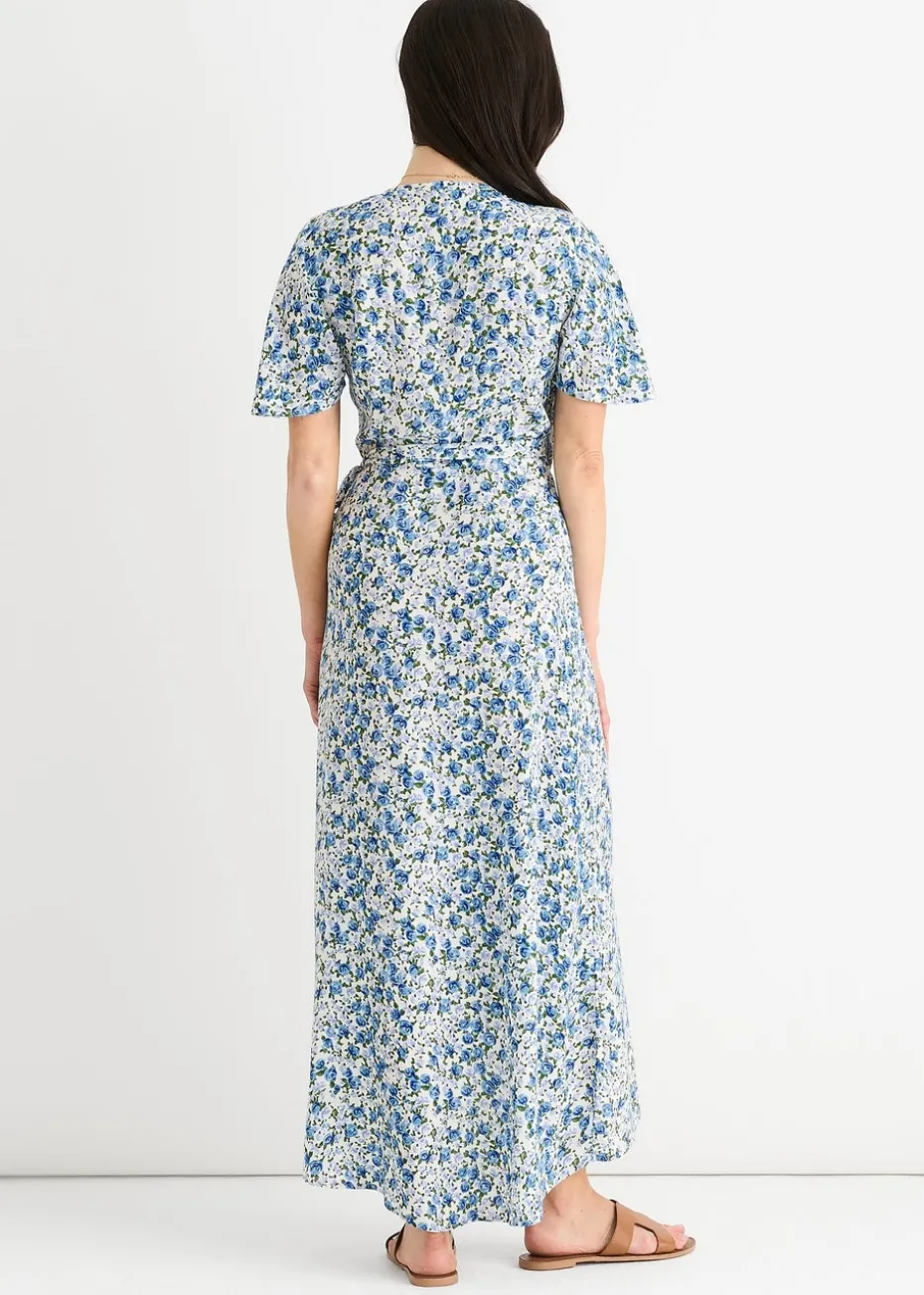 Gini London Blue Floral Wrap Midi Dress