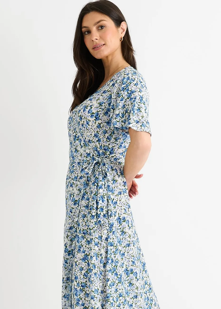 Gini London Blue Floral Wrap Midi Dress