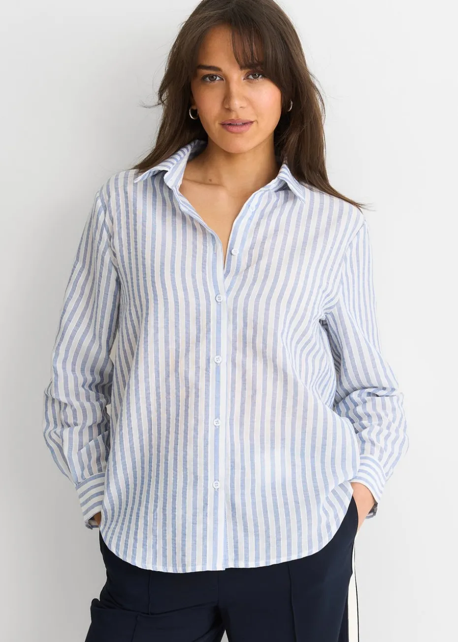 Gini London Blue Linen Oversized Stripe Shirt