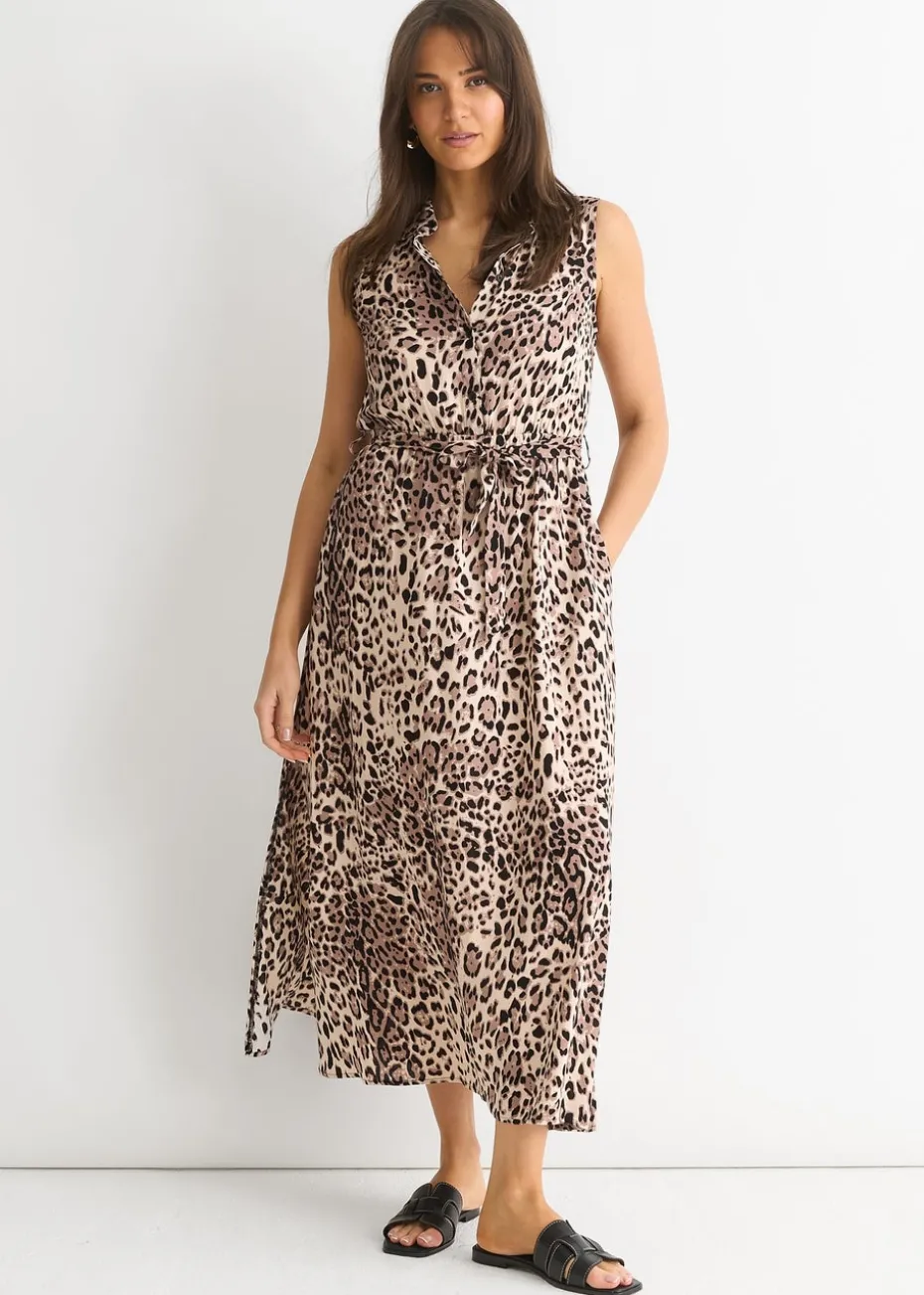 Gini London Brown Animal Print Pocket Detail Shirt Dress